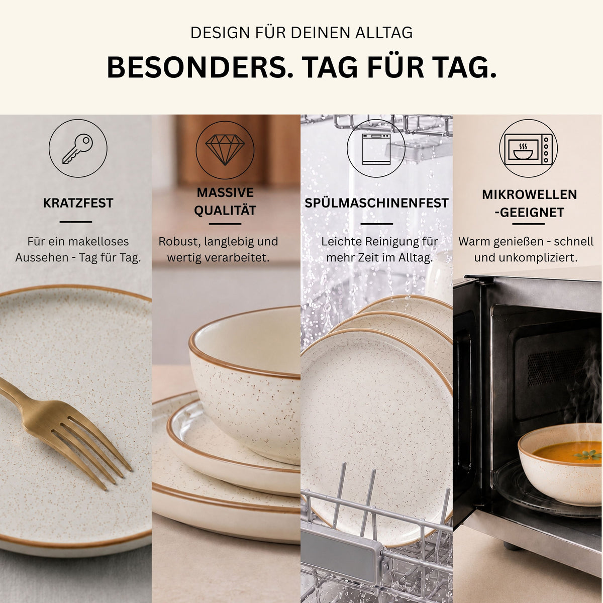 SÄNGER Stoneware Dinnerware Set Rio Creme, 30-piece combi set for 6 people