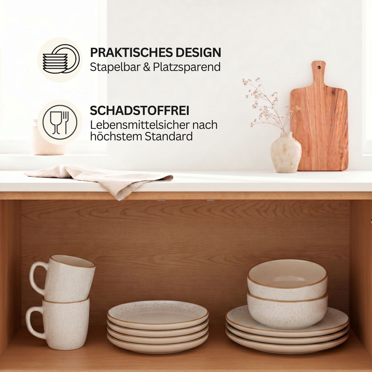 SÄNGER Stoneware Dinnerware Set Rio Creme, 30-piece combi set for 6 people