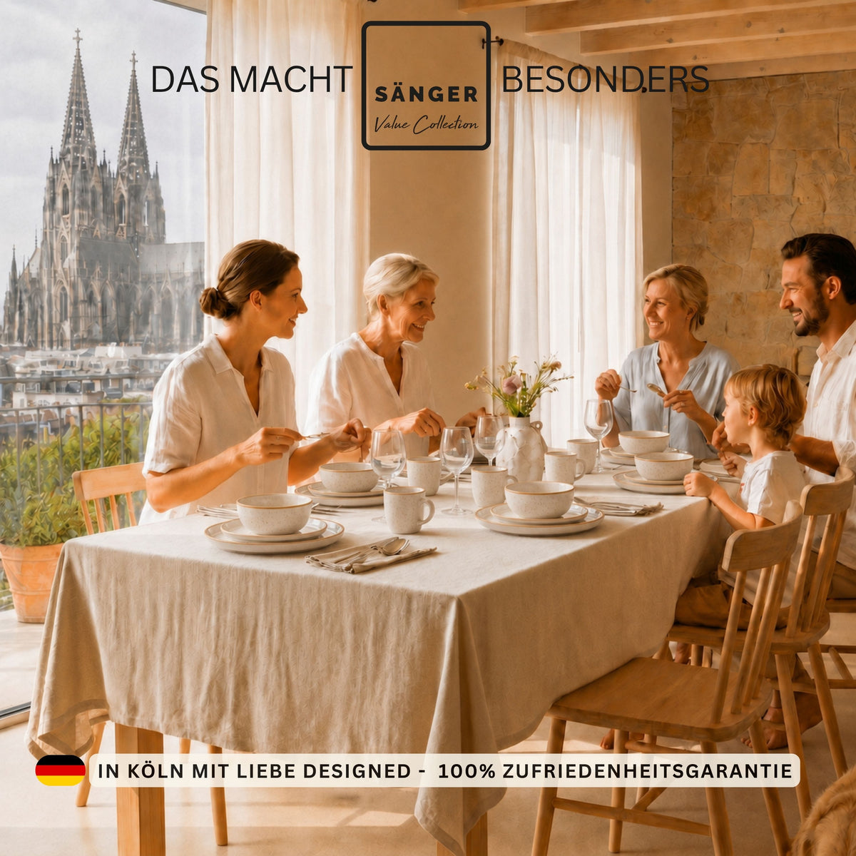 SÄNGER Stoneware Dinnerware Set Rio Creme, 30-piece combi set for 6 people