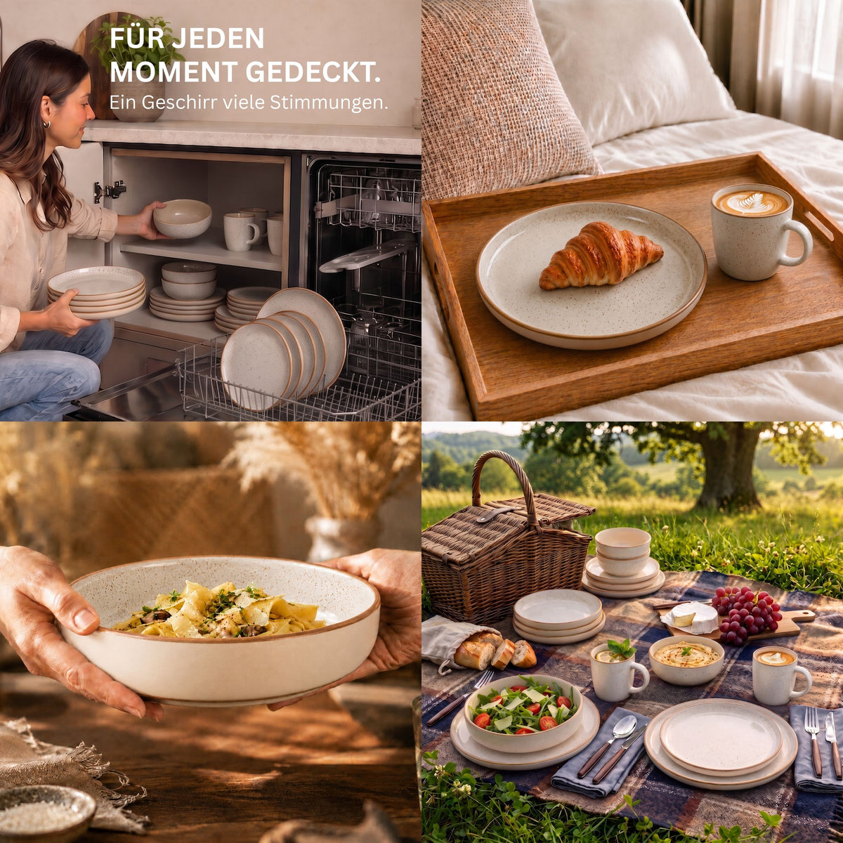 SÄNGER Stoneware Dinnerware Set Rio Creme, 30-piece combi set for 6 people