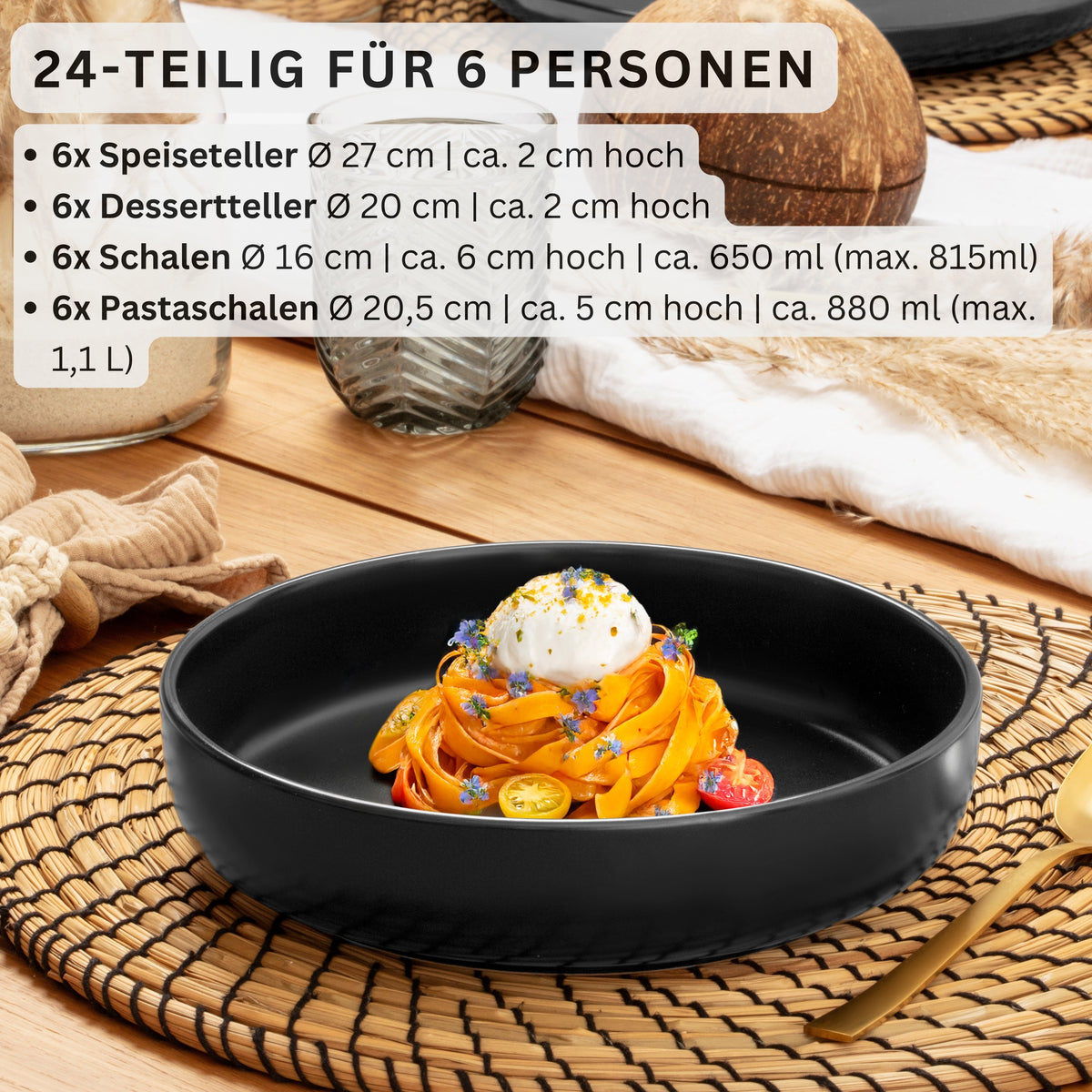 SÄNGER Steingut Geschirrset Madeira, Tafelservice 24 teilig für 6 Personen