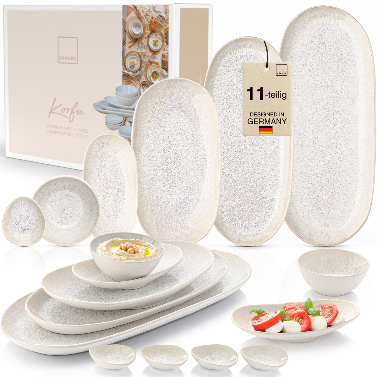 SÄNGER Steingut Servierplatten Set Korfu 11 teilig