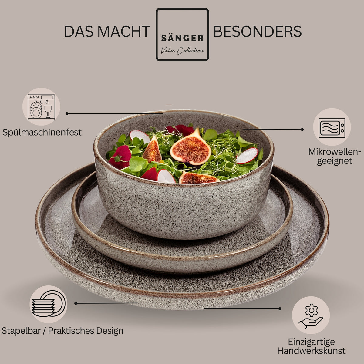 SÄNGER Dinnerware Set Cairo Graphite - 18-piece stoneware