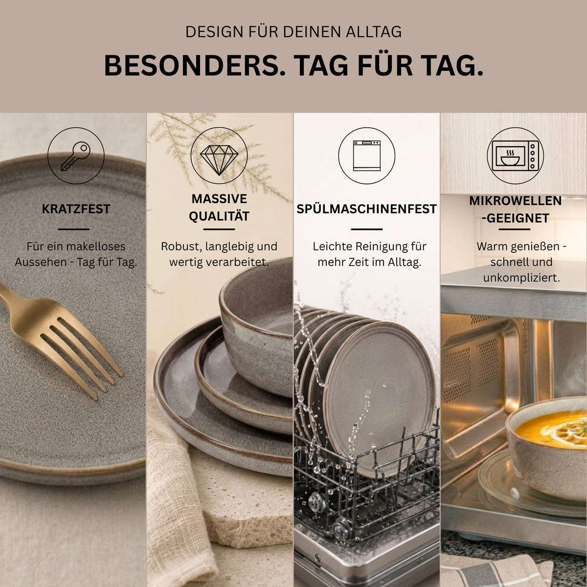 SÄNGER Tafelservice Kairo Graphit - 24 teilig aus Steingut