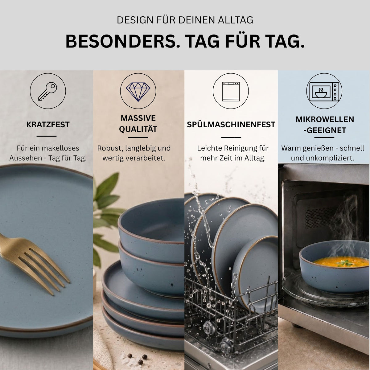 SÄNGER Steingut Geschirrset Bombay Graphit 30 teilig für 6 Personen