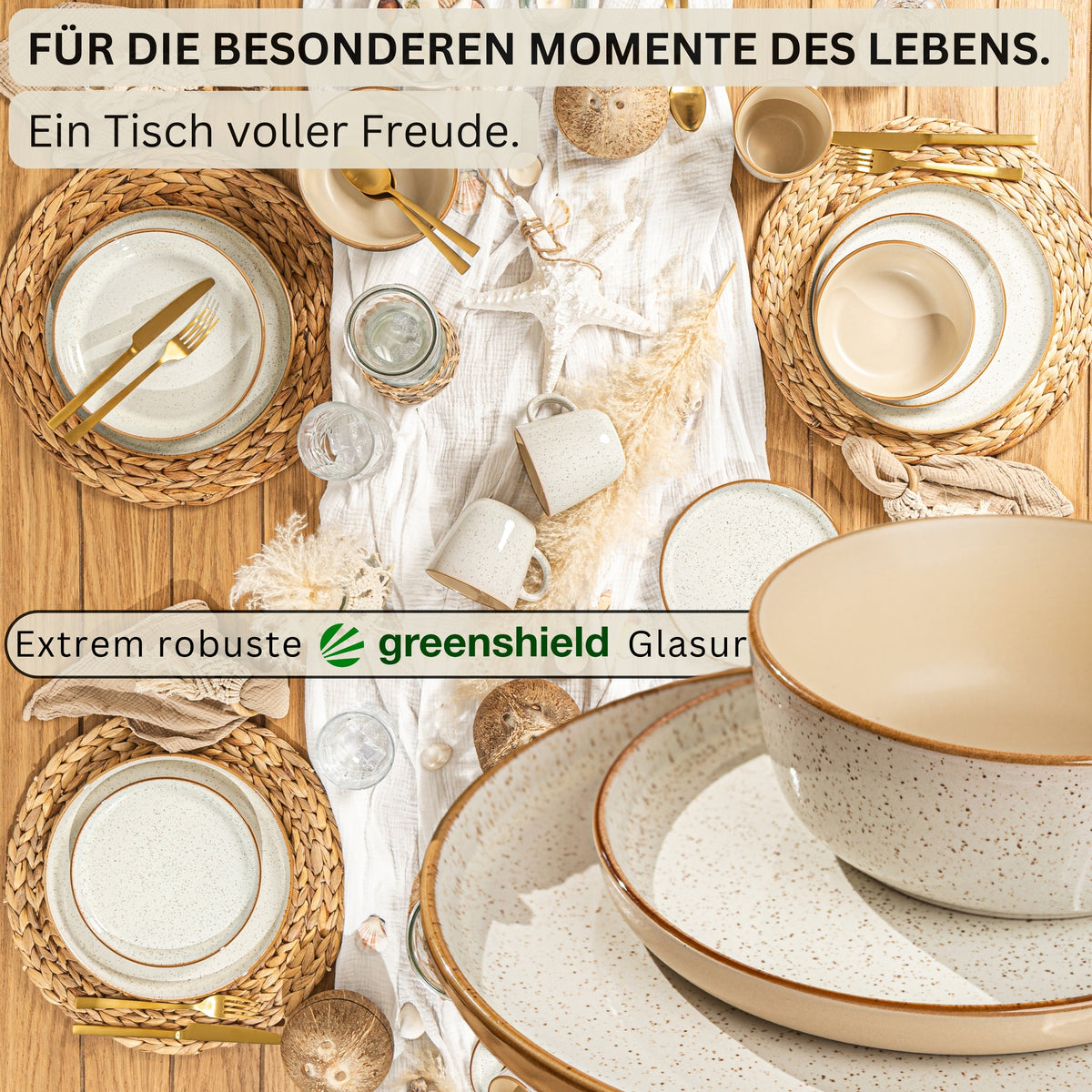SÄNGER Steingut Geschirrset Rio Creme, Tafelservice 24 teilig für 6 Personen