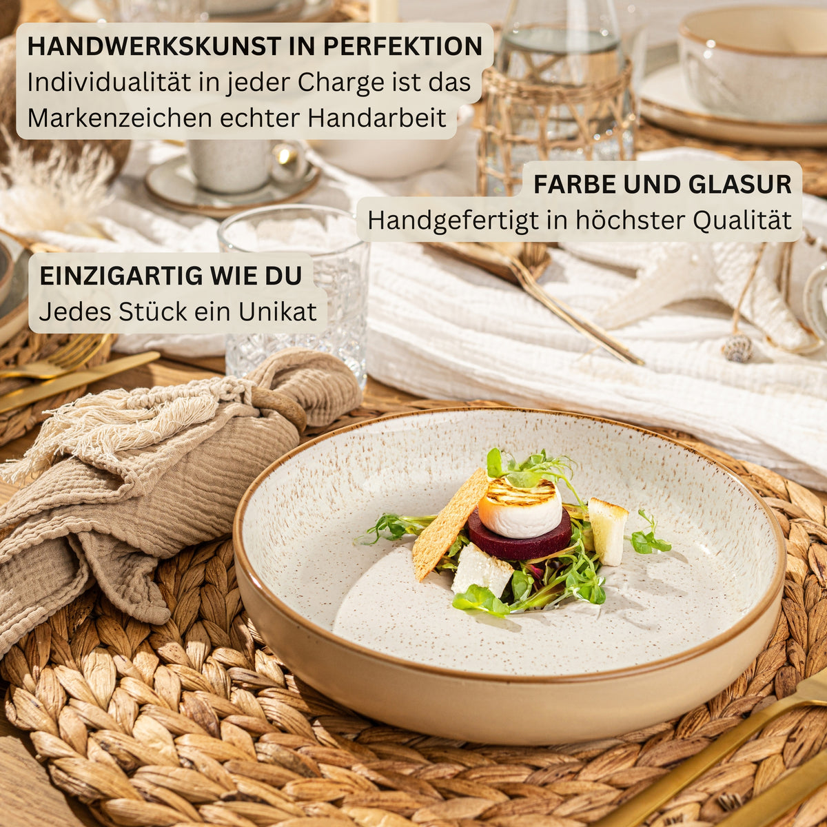 SÄNGER Steingut Geschirrset Rio Creme, Tafelservice 24 teilig für 6 Personen