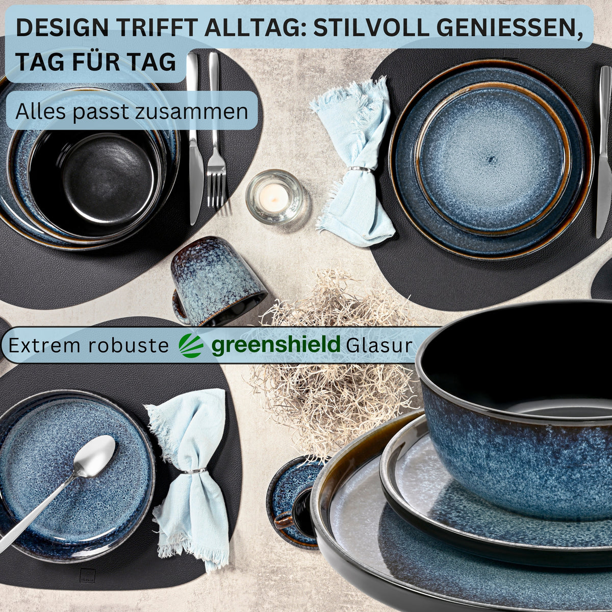 SÄNGER Stoneware Dinnerware Set Osaka, 30-Piece Combi-Set for 6 People