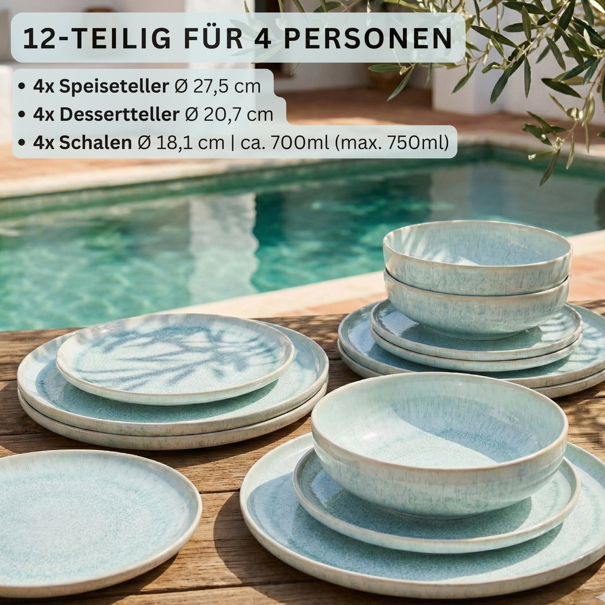 SÄNGER Steingut Geschirrset Paros, Tafelservice 12 teilig für 4 Personen