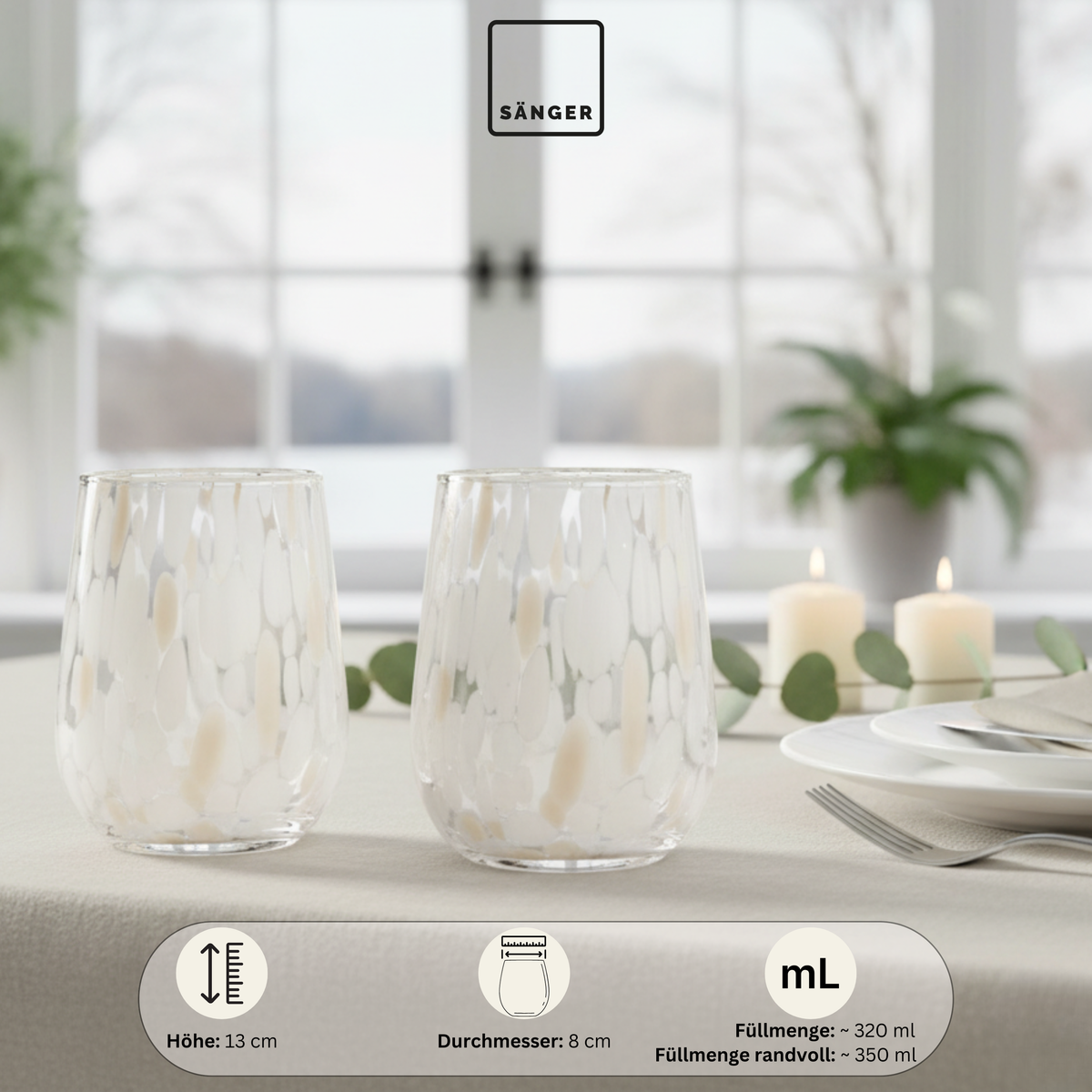 SÄNGER Trinkgläser Set Curacao 4 teilig - weiß/beige
