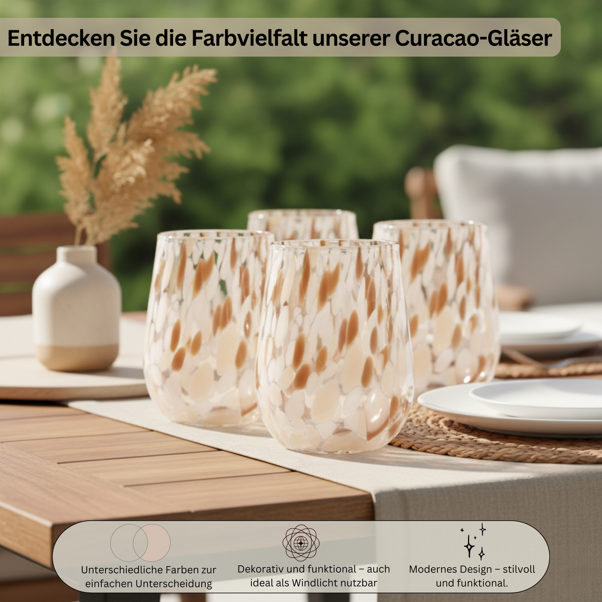 SÄNGER Drinking Glass Set Curacao 4 Pieces - White/Beige/Brown