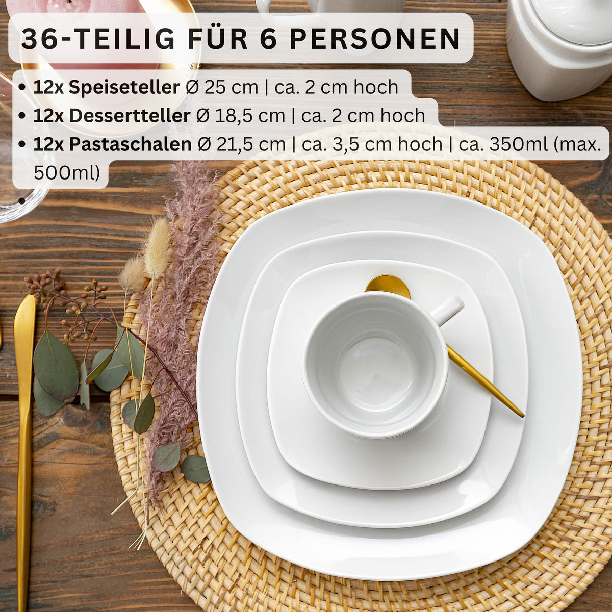 SÄNGER Porzellan Geschirrset Bilgola, Tafelservice 36 teilig für 12 Personen
