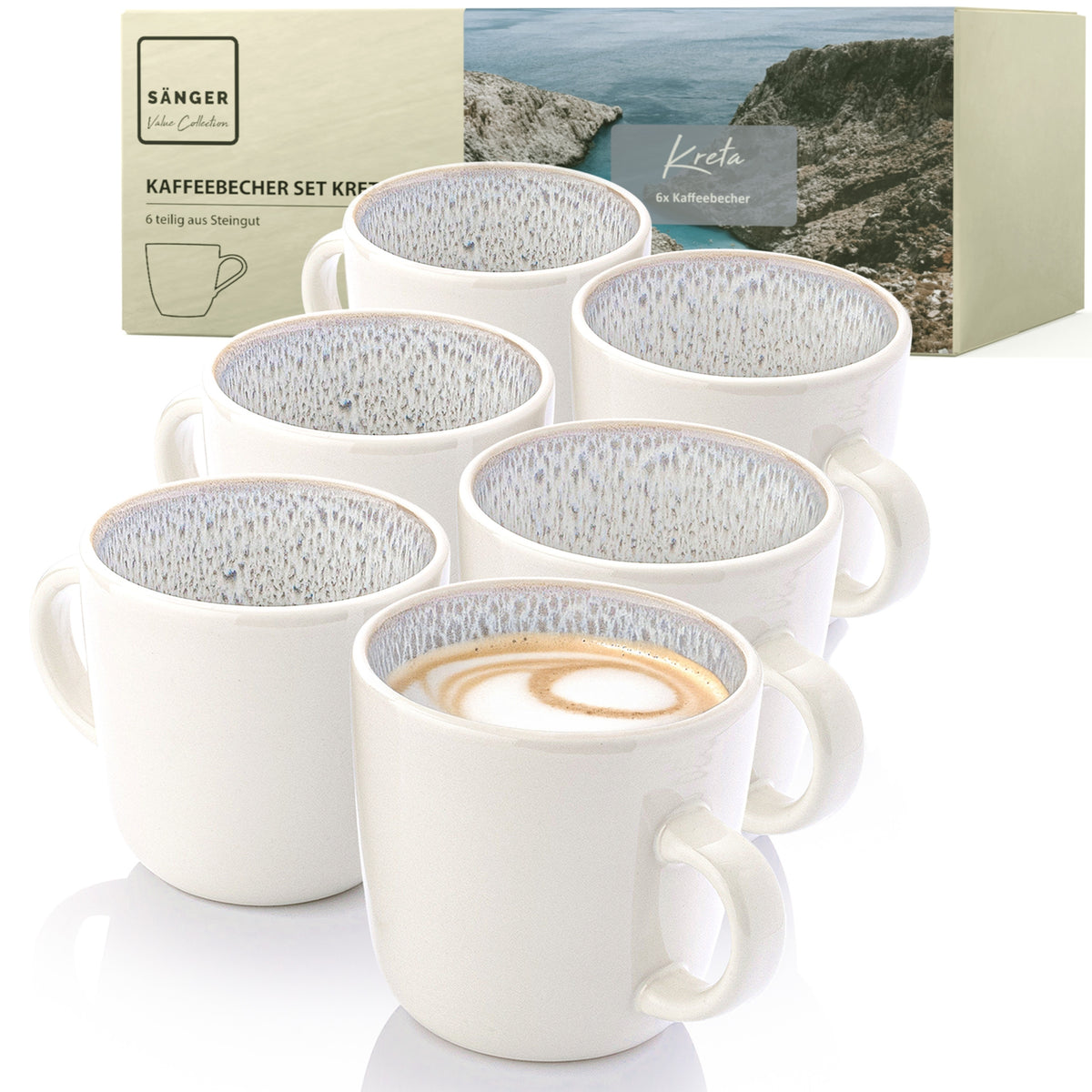 SÄNGER Steingut Kaffeebecher Kreta 6 teilig
