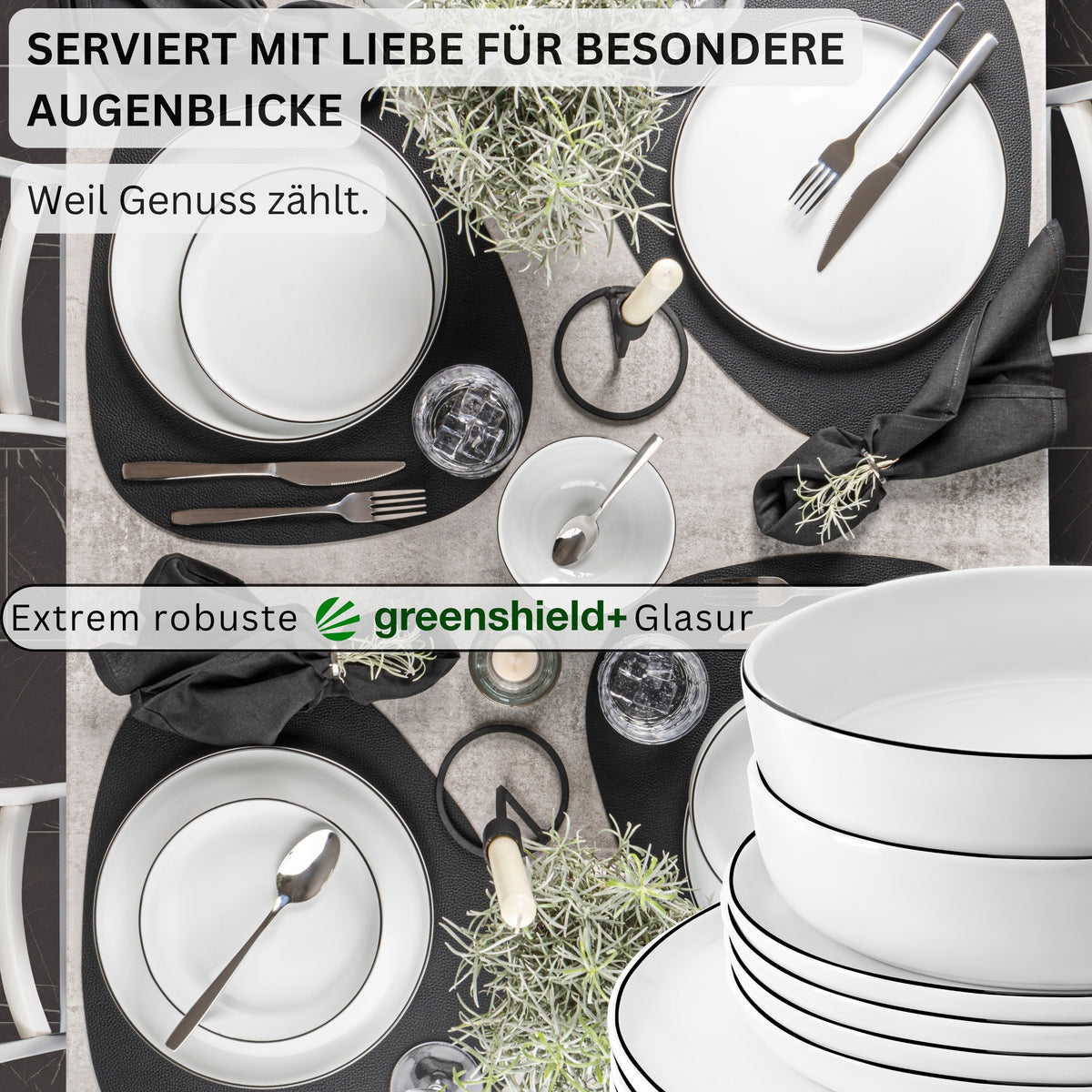 SÄNGER Porzellan Geschirrset Marlo Black Rim 30-teilig für 6 Personen