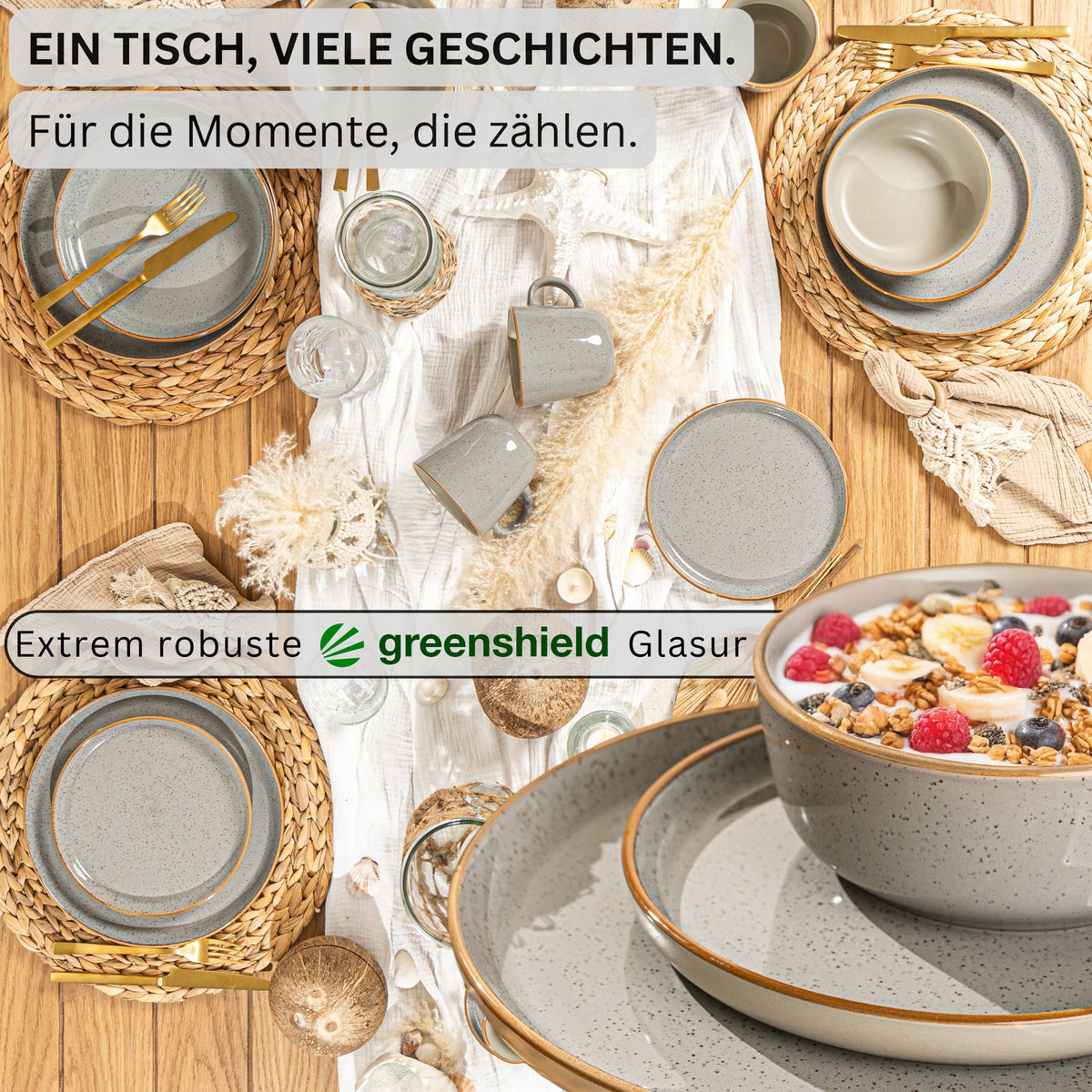 SÄNGER Stoneware Dinner Set Rio Perlgrau, 20-piece Combi-Set for 4 People