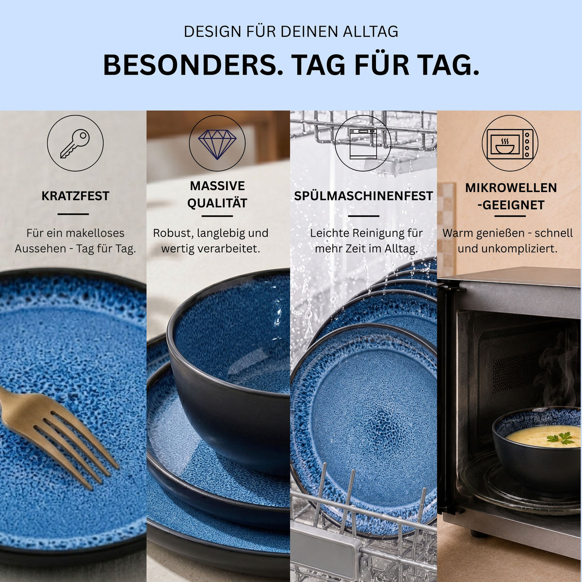 SÄNGER Steingut Geschirrset Aruba, Kombiservice 30 teilig für 6 Personen
