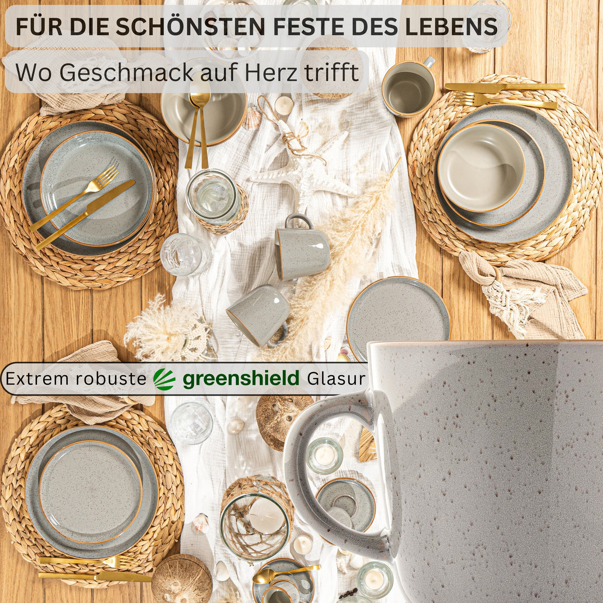 SÄNGER Coffee Mug Set Rio Pearl Grey - 6-piece stoneware