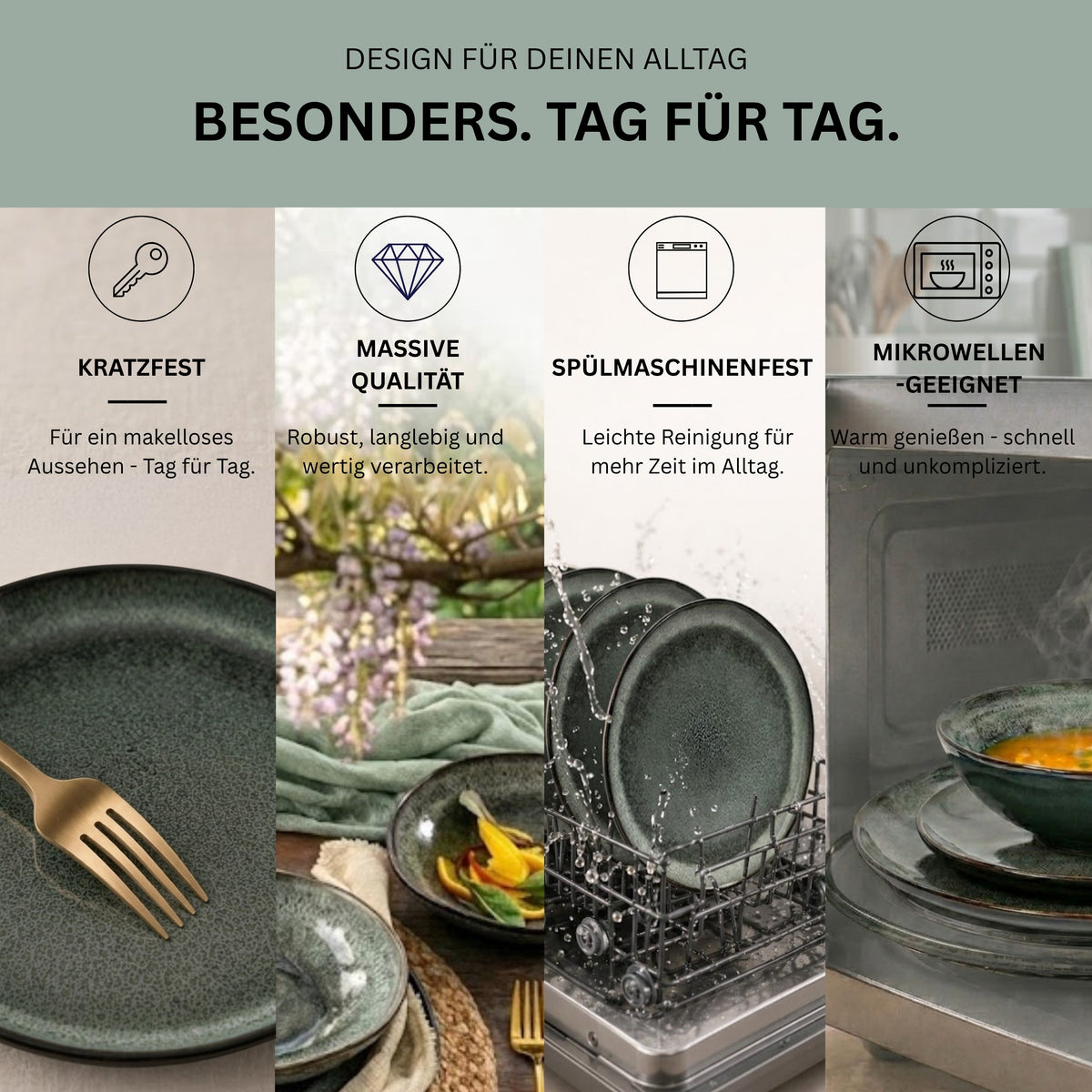 SÄNGER Steingut Geschirrset Kopenhagen, Tafelservice 36 teilig für 12 Personen