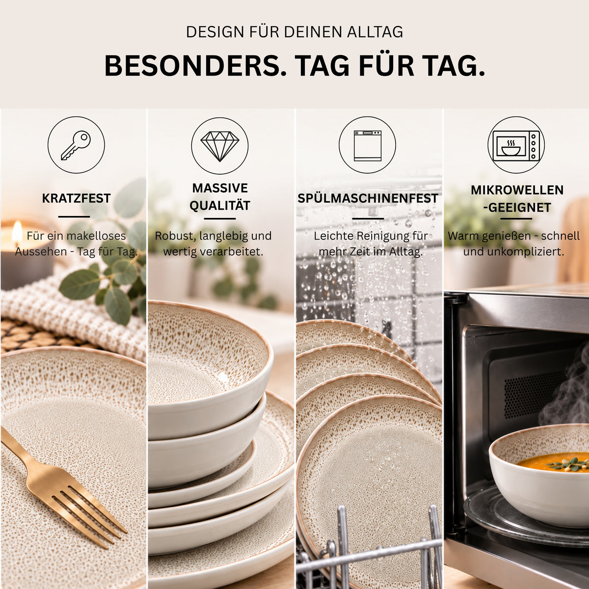 SÄNGER Steingut Geschirrset Verona, Kombiservice 30 teilig für 6 Personen