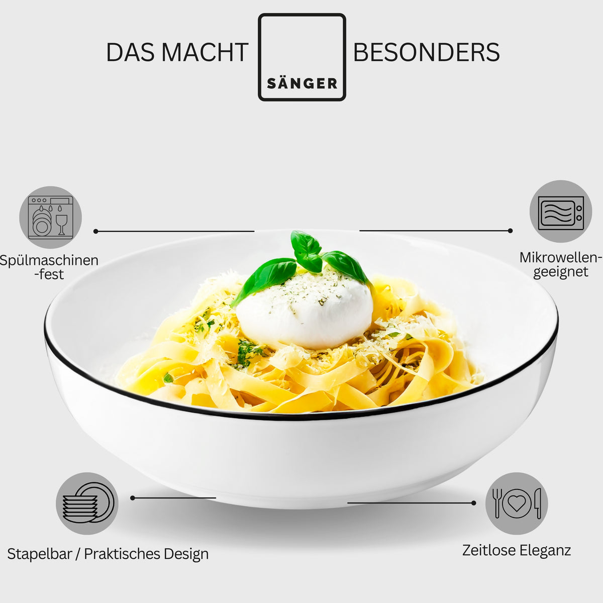SÄNGER Porzellan Pastaschalen Marlo Black Rim 6-teilig für 6 Personen
