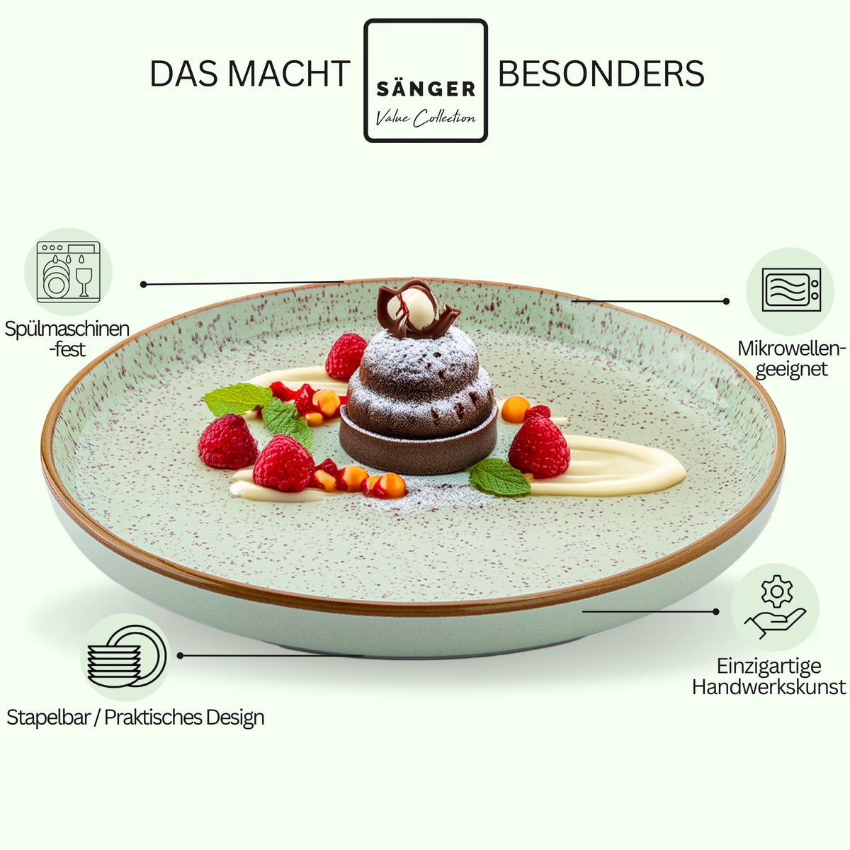 SÄNGER Dessert Plate Set Rio Mint - 6 Piece Stoneware