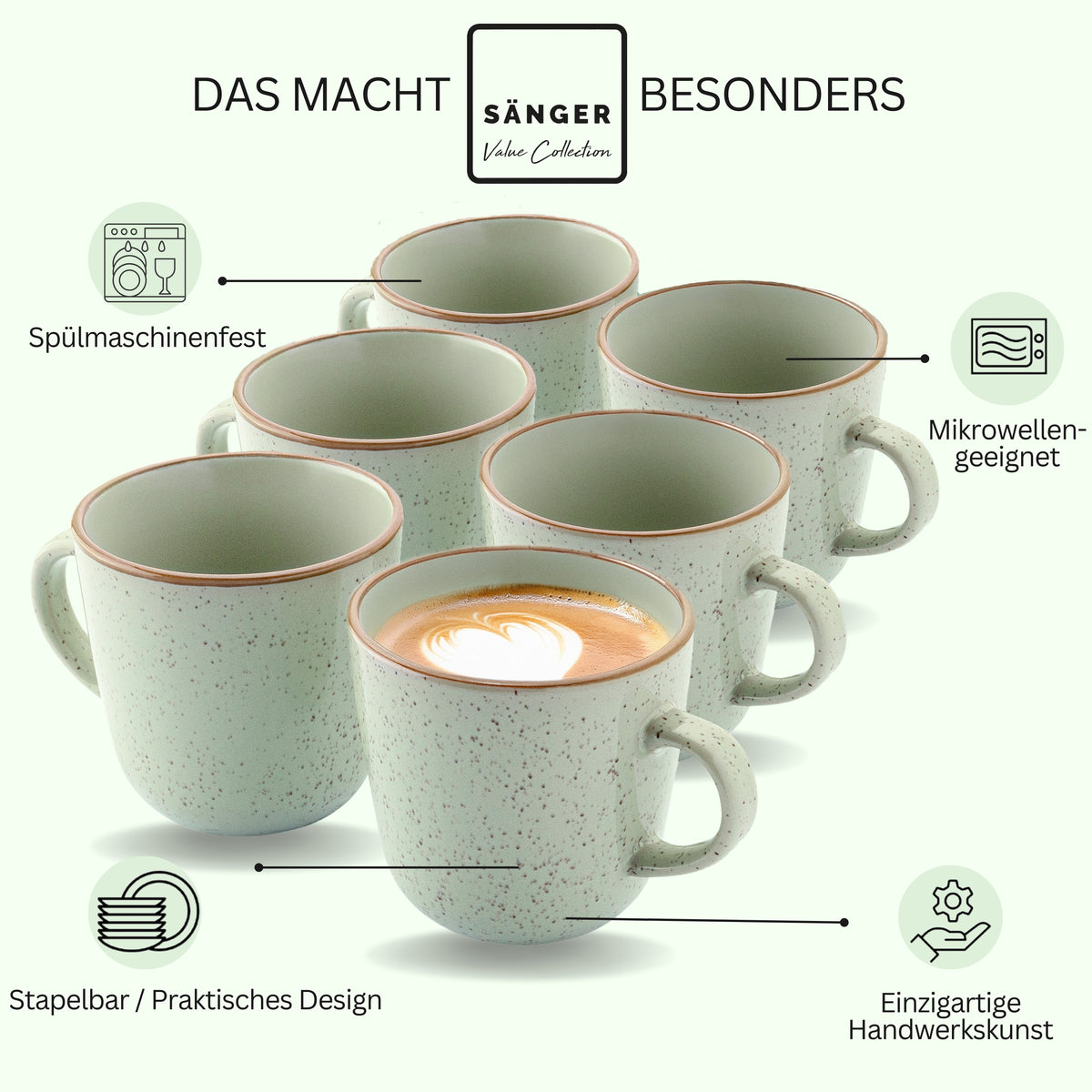 SÄNGER Coffee Mug Set Rio Mint - 6-piece stoneware