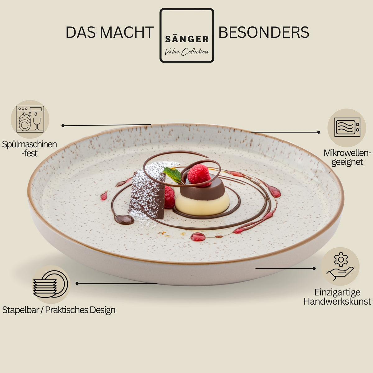 SÄNGER Dessertteller Set Rio Creme - 6 teilig aus Steingut