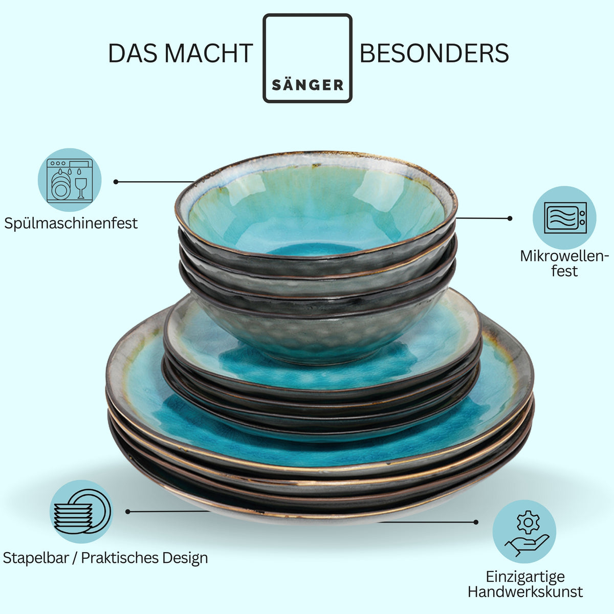 SÄNGER Stoneware Dinnerware Set Capri, 24-Piece Dinner Service for 8 People