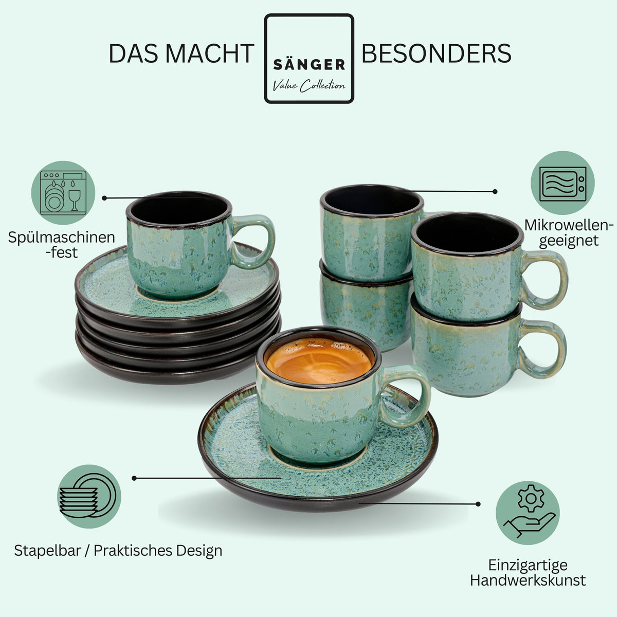 SÄNGER Espressotassen Set Fiji 12 teilig für 6 Personen