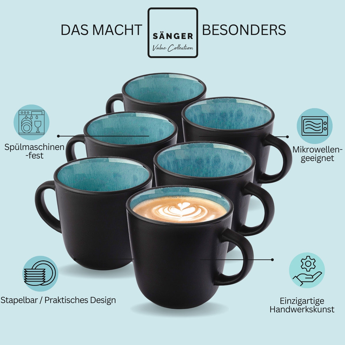 SÄNGER Kaffeebecher Set Granada - 6 teilig aus Steingut