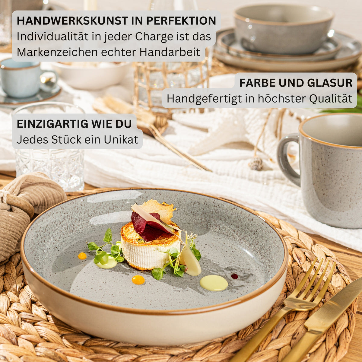 SÄNGER Stoneware Dinnerware Set Rio Pearl Grey, Combi Set 30 Pieces for 6 People
