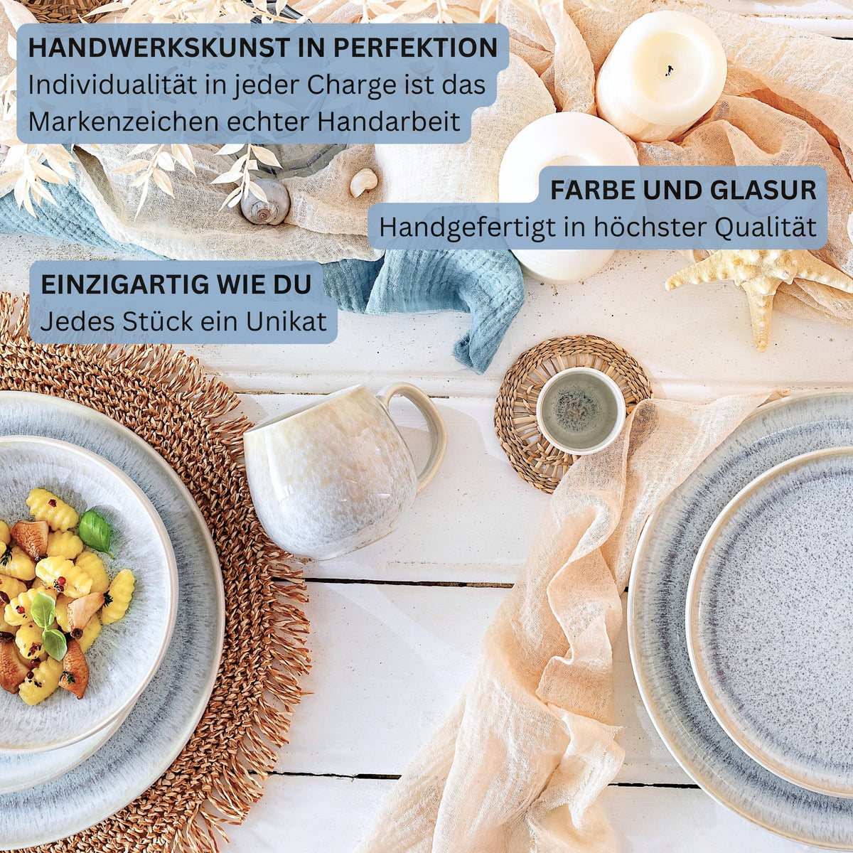 SÄNGER Steingut Geschirrset Santorini, Tafelservice 12 teilig für 4 Personen