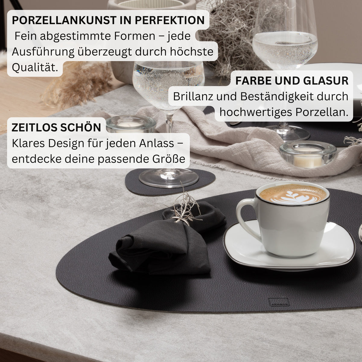 SÄNGER Porcelain Coffee Cup Set Bilgola Black Rim 12 pieces