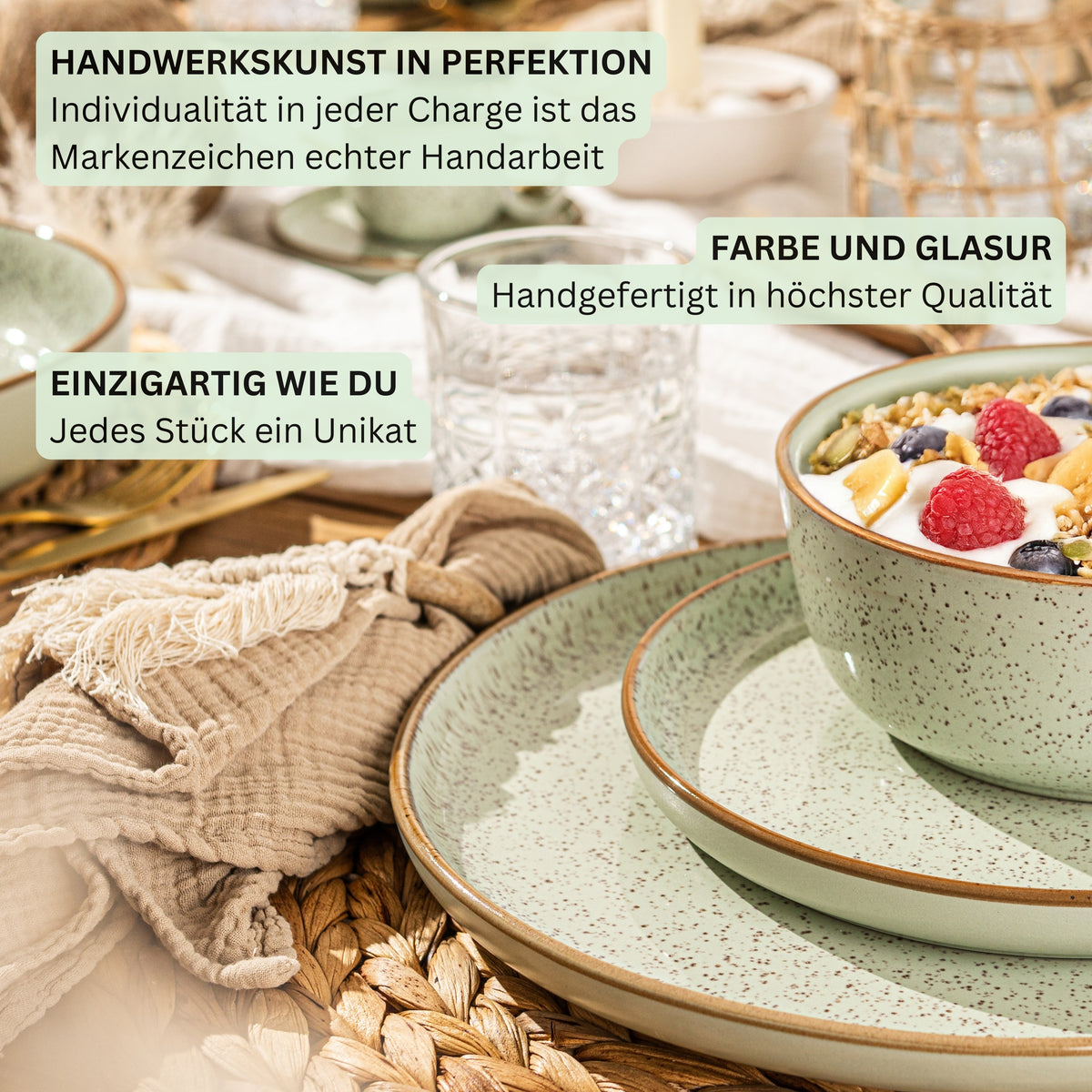 SÄNGER Dessert Plate Set Rio Mint - 6 Piece Stoneware