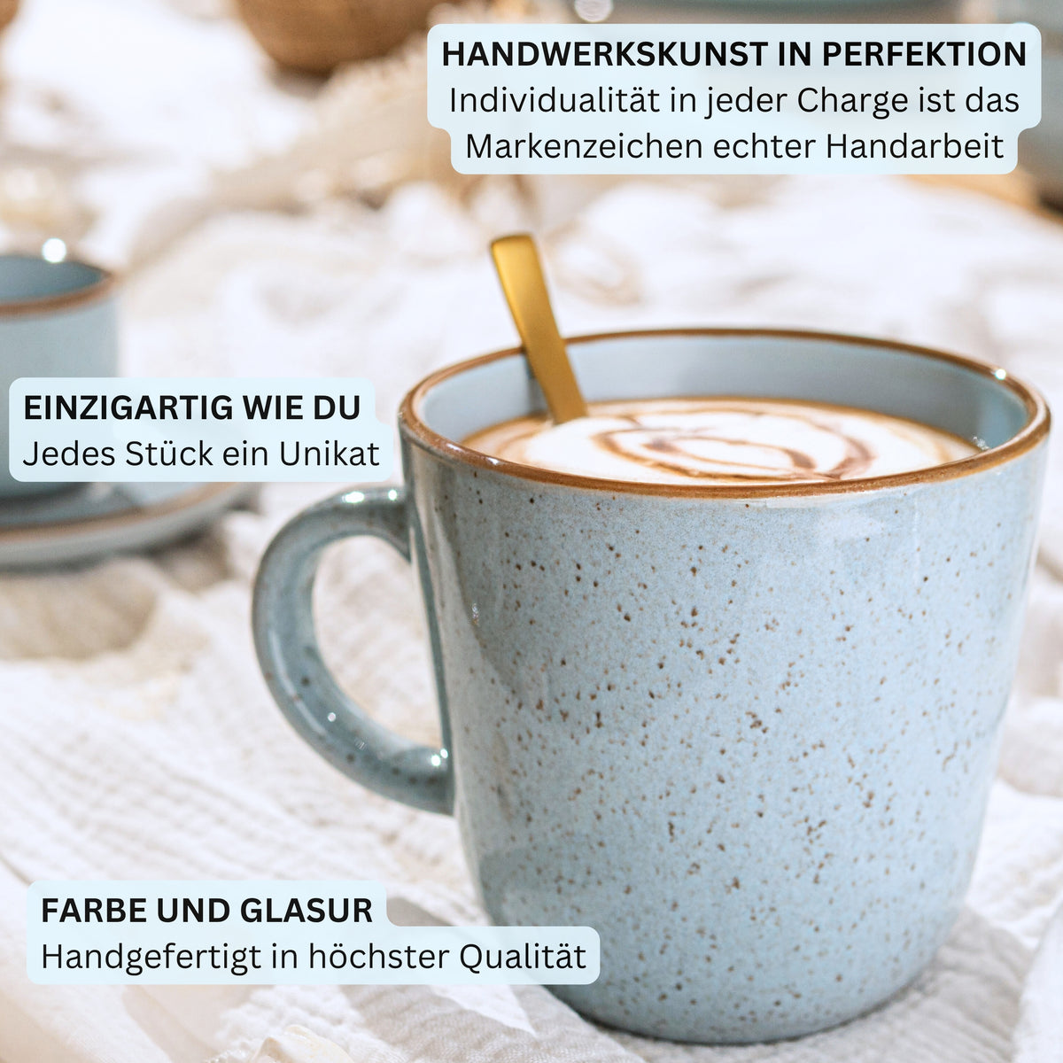 SÄNGER Kaffeebecher Set Rio Lagune- 6 teilig aus Steingut