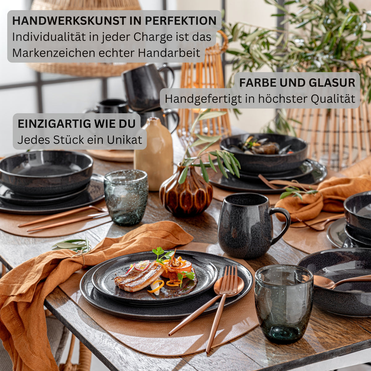SÄNGER Stoneware Dinnerware Set Bali, 24-Piece Dinner Service for 8 People