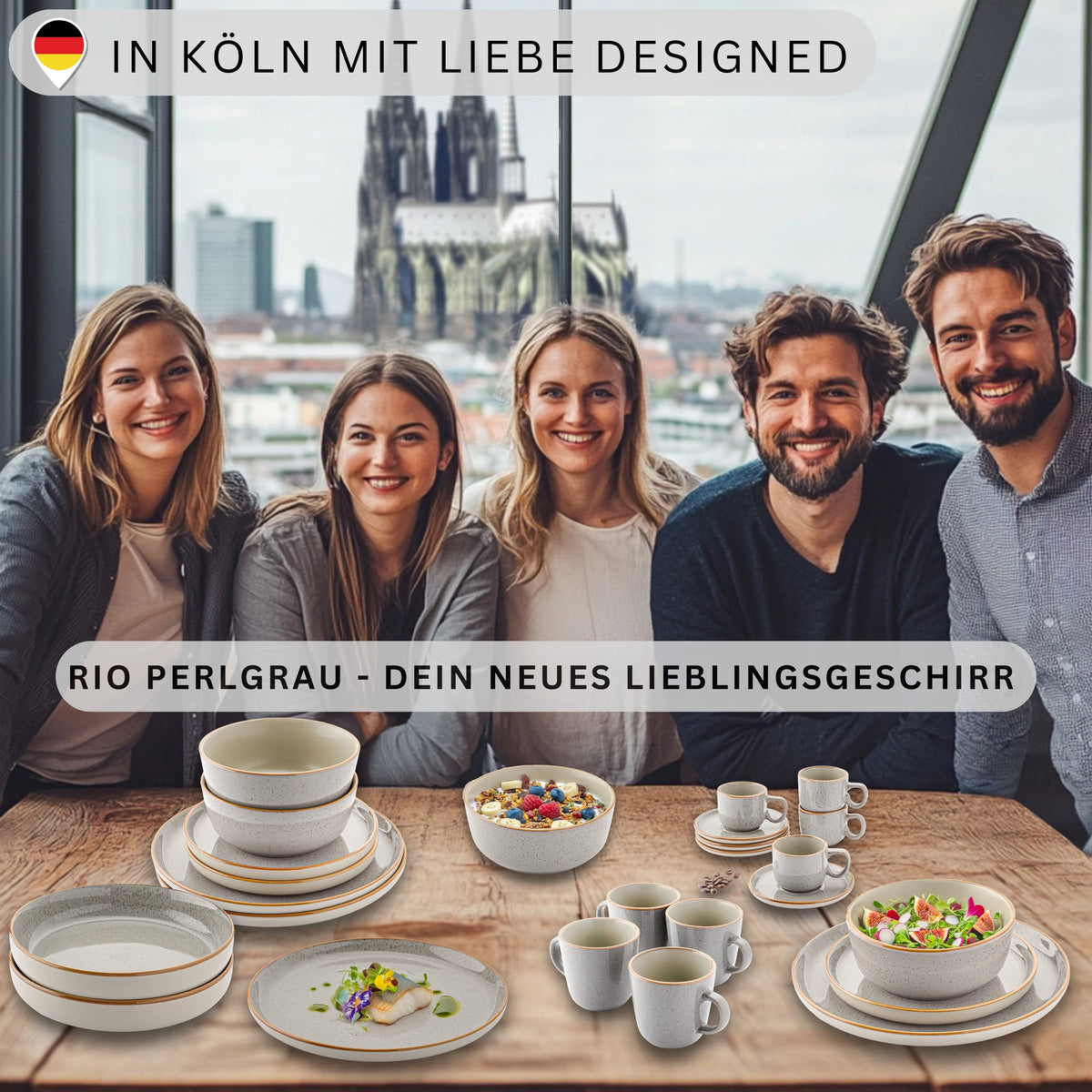SÄNGER Tafelservice Rio Perlgrau - 18 teilig aus Steingut