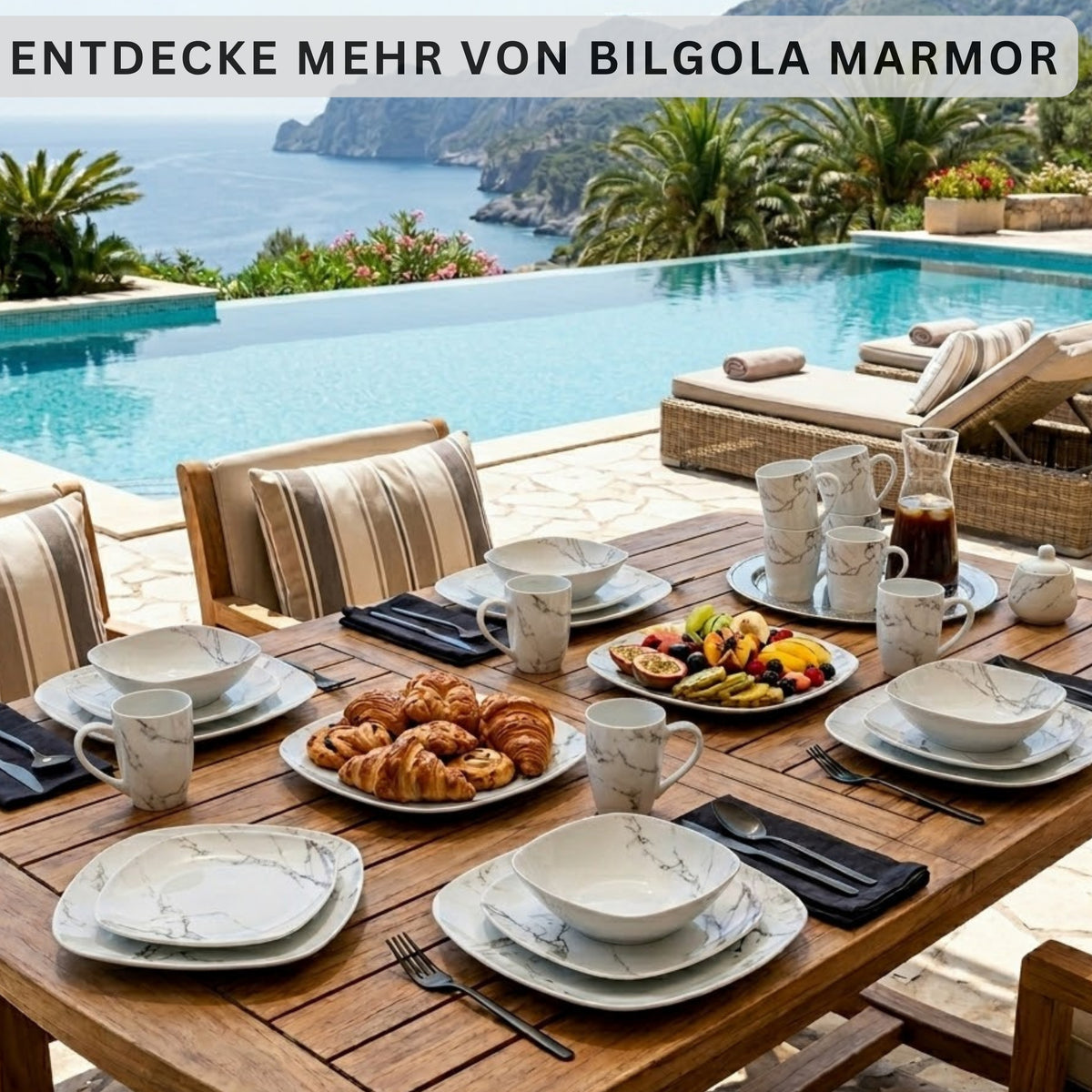 SÄNGER Porzellan Geschirrset Bilgola Marmor, Tafelservice 24 teilig für 6 Personen