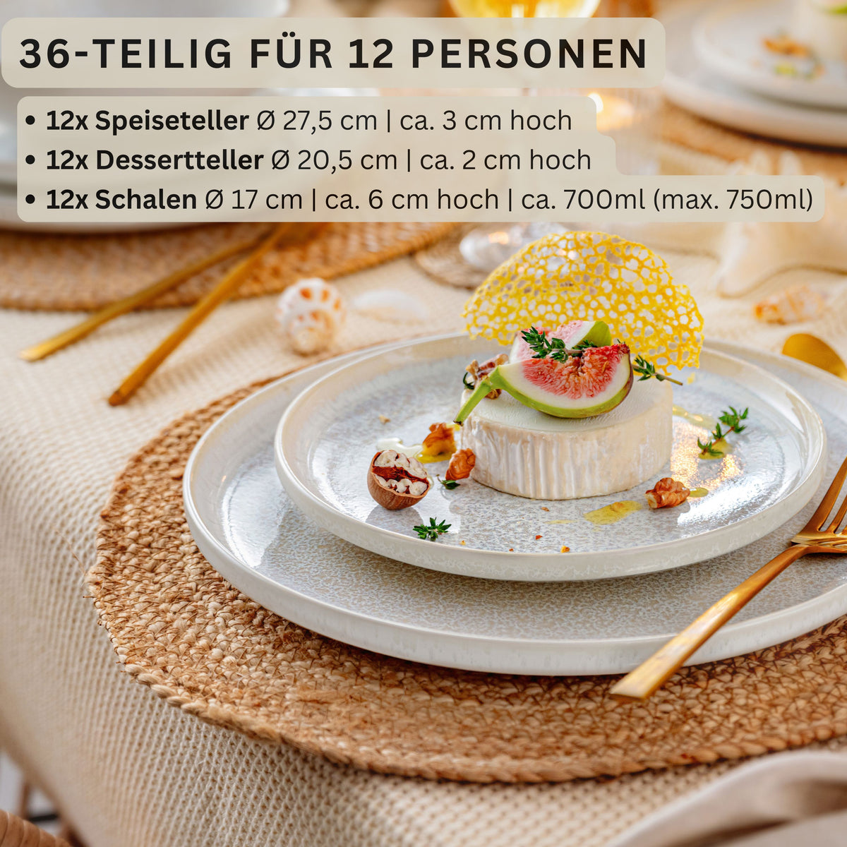 SÄNGER Steingut Geschirrset Korfu, Tafelservice 36 teilig für 12 Personen