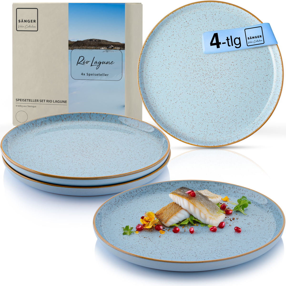 SÄNGER Speiseteller Set Rio Lagune 4 teilig
