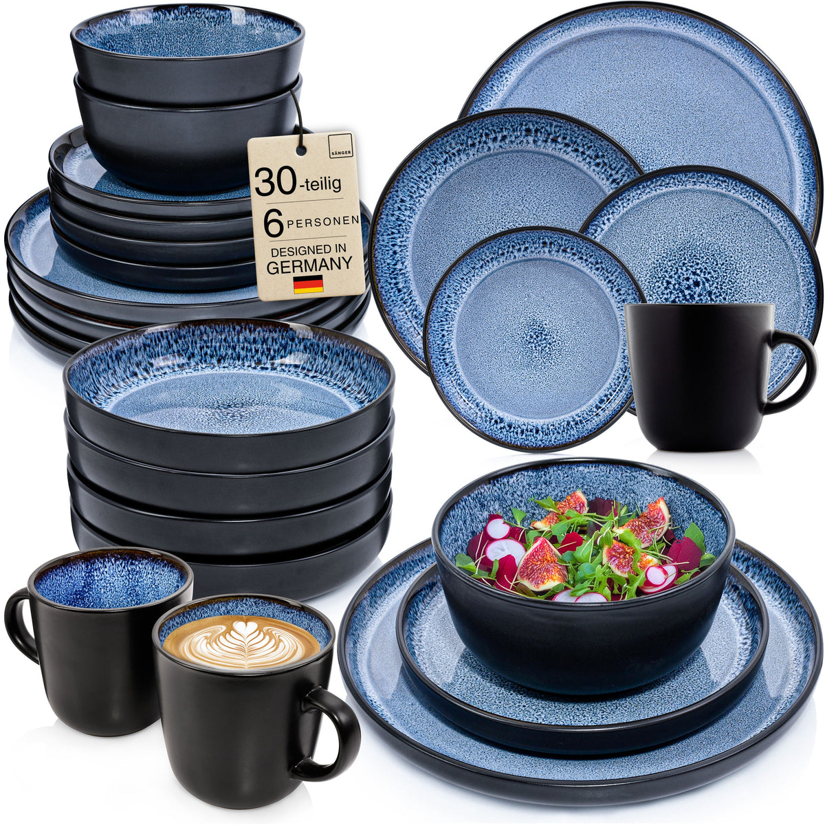 SÄNGER Steingut Geschirrset Aruba, Kombiservice 30 teilig für 6 Personen