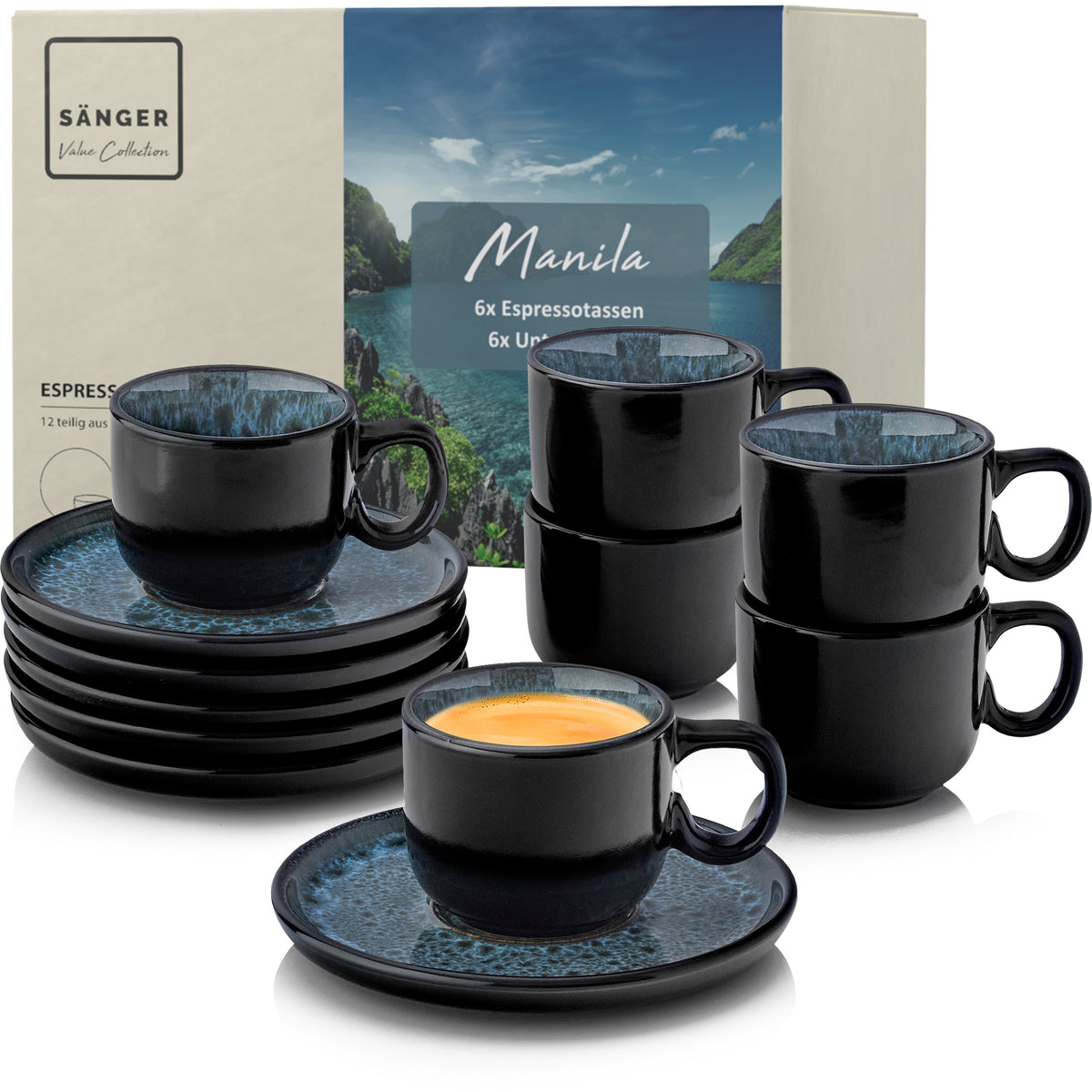 SÄNGER Espressotassen Set Manila - 12 teilig aus Steingut