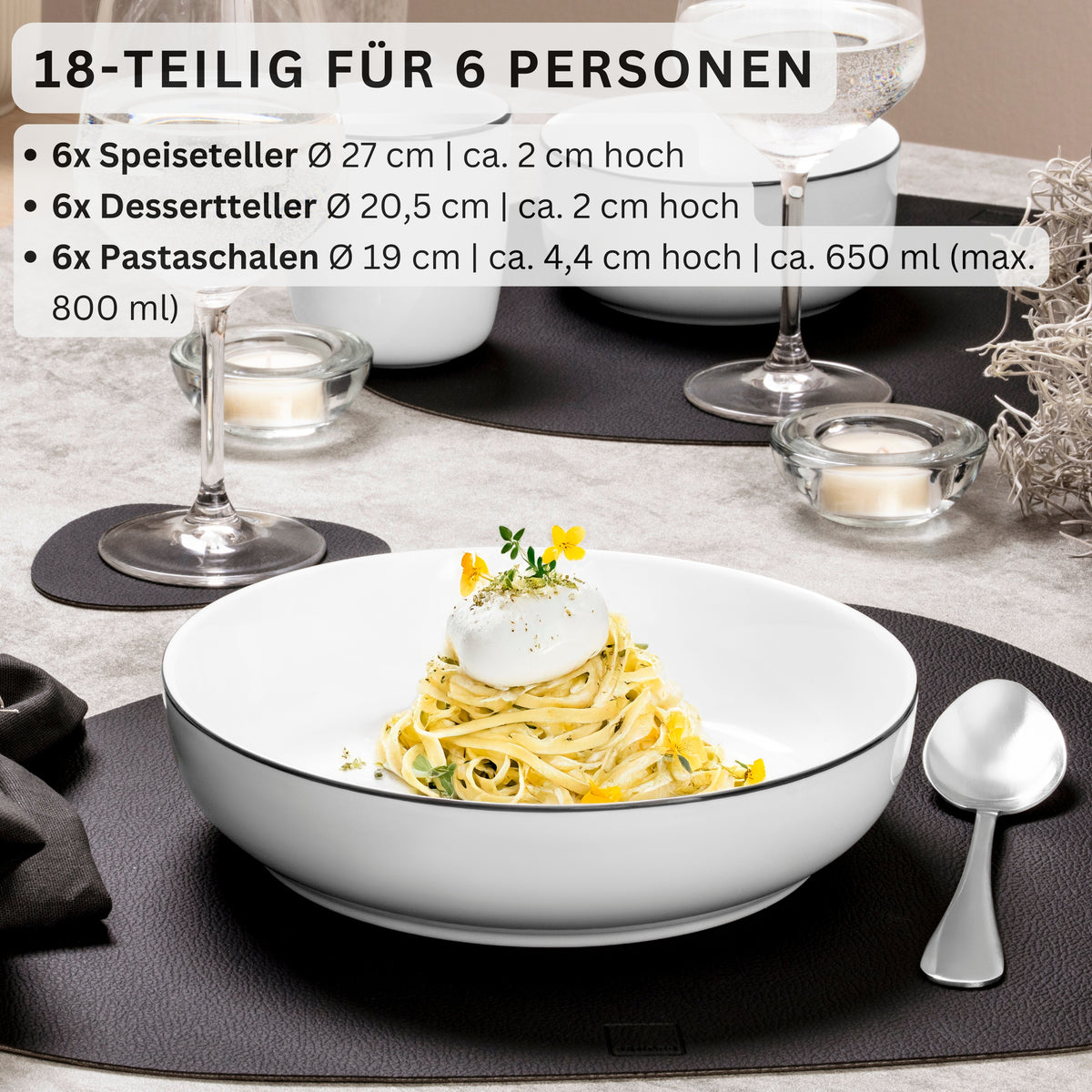 SÄNGER Porzellan Geschirrset Marlo Black Rim 18-teilig für 6 Personen