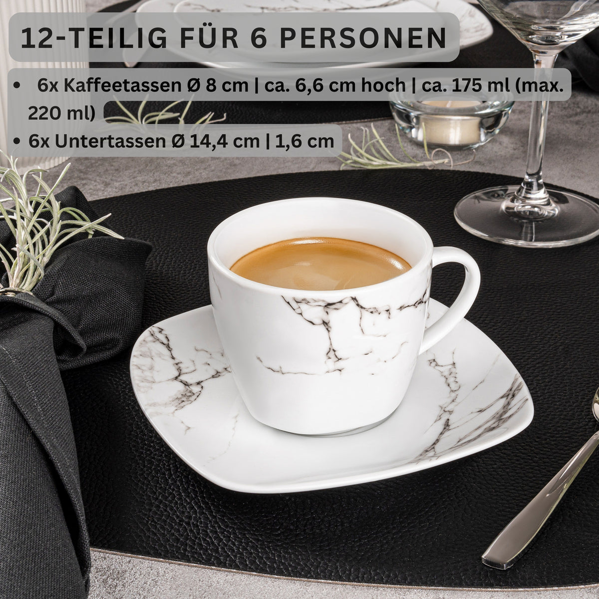 SÄNGER Kaffeetassen Set Bilgola Marmor 12 teilig für 6 Personen