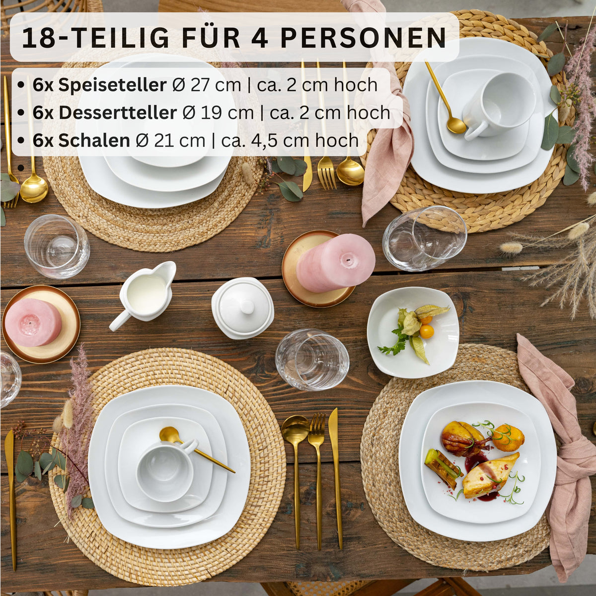 SÄNGER Porzellan Geschirrset Bilgola, Tafelservice 18 teilig für 6 Personen