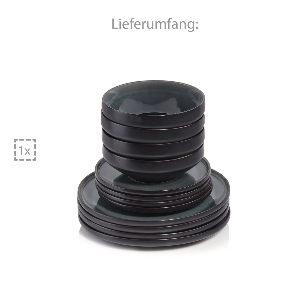 SÄNGER Stoneware Dinnerware Set Helsinki, 12-Piece Dinner Service for 4 People