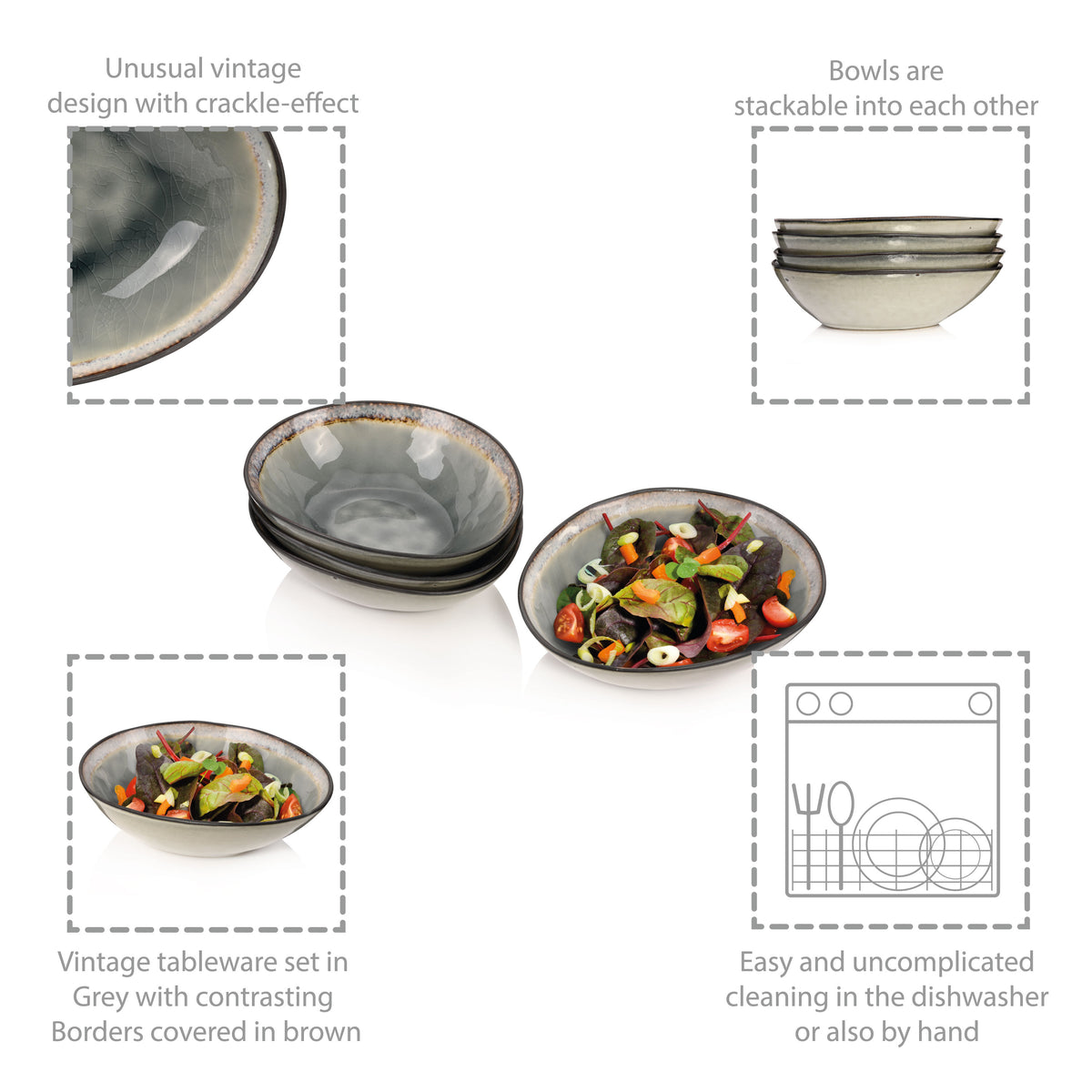 SÄNGER Salatschalen Set Capri Grau 4 teilig