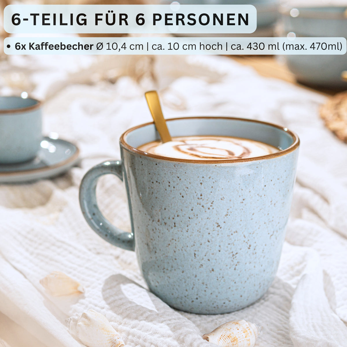SÄNGER Kaffeebecher Set Rio Lagune- 6 teilig aus Steingut