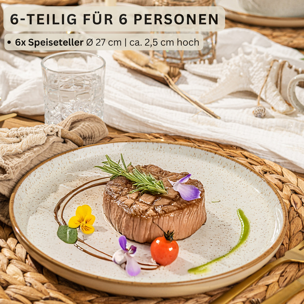 SÄNGER Speiseteller Set Rio Creme - 6 teilig aus Steingut