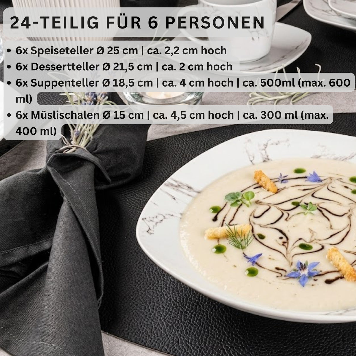 SÄNGER Porzellan Geschirrset Bilgola Marmor, Tafelservice 24 teilig für 6 Personen